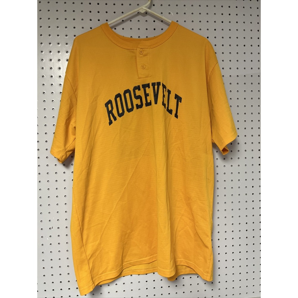 Vintage Men's Roosevelt TEAMWORK‎ XL Polyester Baseball Shirt Jersey Gold